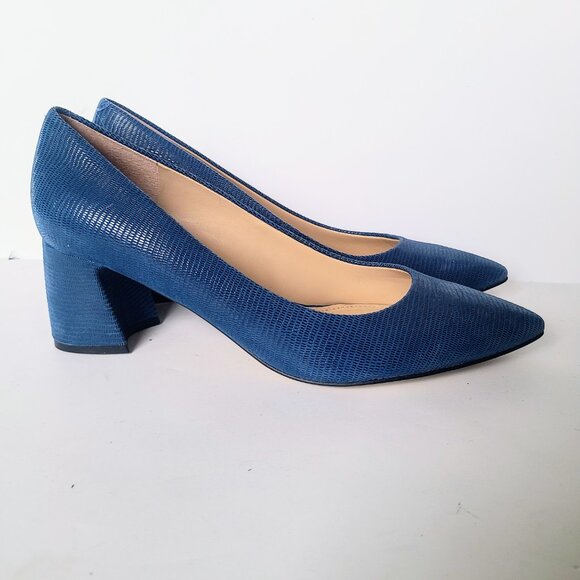 Marc Fisher Zala Blue Lizard PU Leather Block Heel Pointed Toe Pumps Women's 9.5 - Picture 1 of 10
